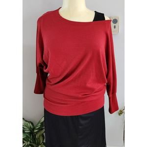 Casual Off Shoulder Long Sleeve Oversized Sweater Brick Red Fitted Cuff/Hem szL